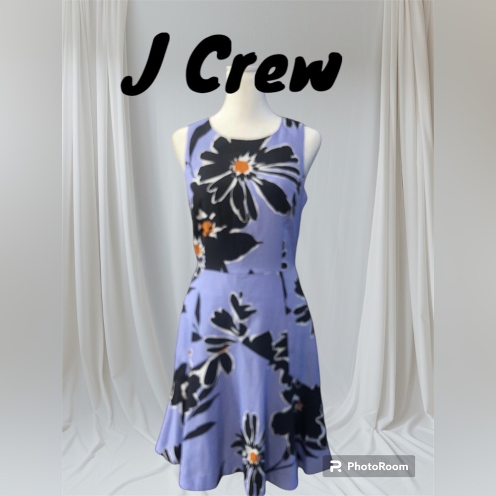 J. Crew Dress Size 0 Fit And Flare Multi Color Bold Floral Azure Blue Sleeveless